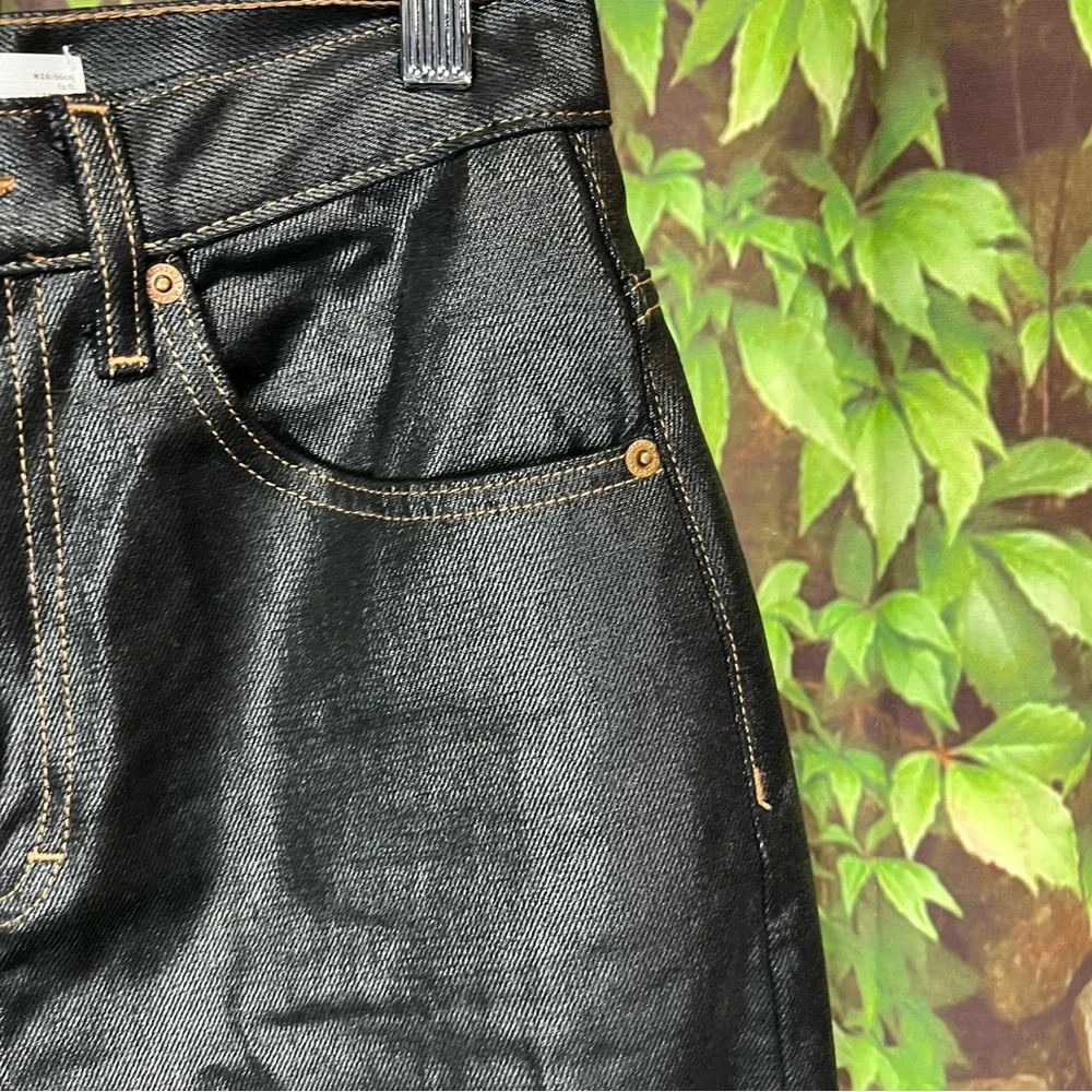 TOPSHOP Modern Architectural Black Waxed Denim Wide Leg Jeans, 4 - Picture 6 of 16